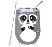 NymphFable 350ML Raton Laveur Mug Isotherme de Voyage, Tasse à Café Double Paroi avec Paille et Couvercle