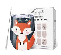 NymphFable 350ml Renard Mug Isotherme de Voyage Travel Mug Cafe Double Paroi Tasse avec Paille et Couvercle