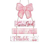 NymphFable 4 Pièces Décoration Murale Chrétienne Nœud Rose, Plaque En Bois Suspendue Citation Motivationnelle Pour Chambre De Fille Crèche