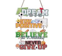 NymphFable 4 Pièces Décoration Murale Thème Sport, Plaque En Bois Suspendue Citation Motivationnelle Football Basket Pour Chambre D'Enfant Garçon Salle De Jeux Crèche