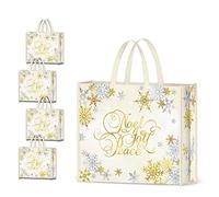 NymphFable 4 Pièces Sac Courses Reutilisable Flocon De Neige Or Argent Cabas de Courses Pliable Sac Cabas Eco Grand