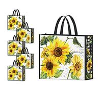 NymphFable 5 Pcs Sac Courses Reutilisable Tournesols Cabas De Courses Lavables Grand Noir Tote Bag