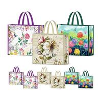 NymphFable 6 Pièces Sac Courses Reutilisable Fleur Papillon Cabas de Courses Lavables Pliable Sac Cabas Eco Grand