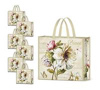 NymphFable 6 Pièces Sac Courses Reutilisable Pivoine Fleurs Papillon Cabas de Courses Lavables Pliable Eco Grand Sac Femme