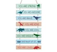 NymphFable 8 Pièces Décoration Murale Crèche Dinosaure, Plaque En Bois Rustique Citation Encourageante Pour Chambre De Garçon Salle De Classe Salle De Jeux Enfant