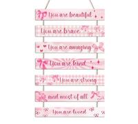 NymphFable 8 Pièces Décoration Murale Encourageante Nœud Rose, Plaque En Bois Suspendue Citation Motivationnelle Pour Chambre De Fille Crèche Dortoir