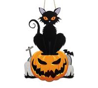 NymphFable Décoration Murale Halloween Cat, Décoration Effrayante pour Porte D'entrée Avec Citrouille et Chat Noir pour Fenêtre Porte Intérieur Décoration Effrayante pour Porche Pendant Les fêtes