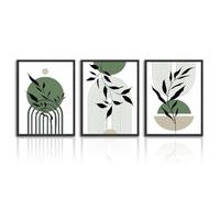 NymphFable Lot de 3 affiches murales A3 sans cadre bohème sur toile vert sauge avec lignes géométriques, affiches abstraites minimalistes pour chambre à coucher, salon