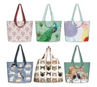 NymphFable Lot de 6 Sacs Cabas Réutilisables Art Chats et Paon