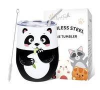 NymphFable Mug Isotherme Café 12oz Acier Inoxydable, Panda Double Paroi Tasse de Voyage avec Paille et Couvercle