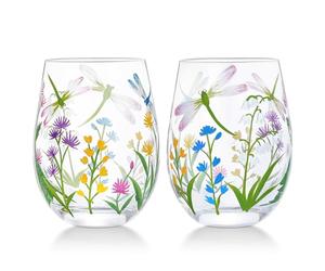 NymphFable Peint à la Main Stemeless Verre à Vin 18oz Ensemble de 2 Libellule Fleurs Vin Gobelet Cadeaux d’Anniversaire Personnalisés pour Elle