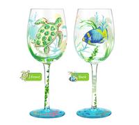 NymphFable Verre à vin 100 % peint à la main en verre peint à la main Motif tortues de mer 445 ml Cadeau pour ami famille (1 pièce)