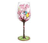 NymphFable Verre à Vin 42cl Peint à la Main Fleur de Cerisier Oiseaux Cadeaux d'Anniversaire pour Femme Fille Copine