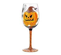NymphFable Verre à vin d'Halloween peint à la main, citrouille, chat noir, araignée, fantômes, verre à vin unique pour Halloween, fête à la maison