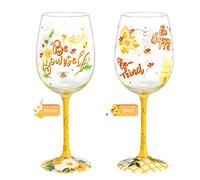 NymphFable Verre à Vin Peint à la Main Abeille Coloré Verre a Vin Design Personnalisé Verre a Pied Rouge, Pâquerette Cadeau pour Femme 42cl (lot de 1)