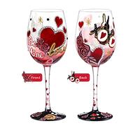 NymphFable Verre à vin peint à la main en forme de cœur rose Cadeau d'anniversaire pour elle anniversaire de mariage Saint-Valentin 445 ml