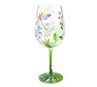 NymphFable Verre à Vin Peint à la Main Libellules Colorées Fleurs Verre à Vin Rouge pour Anniversaire, Mariage, Saint Valentin 42cl