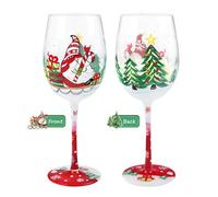 NymphFable Verre à vin peint à la main - Motif nains de Noël - Père Noël - Flocon de neige - Cadeau pour la famille et les amis - 425,2 g (1 pièce)