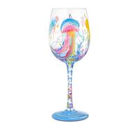 NymphFable Verre à vin peint à la main Ocean Jellyfishs Colorful Artisan Painted Glass 15oz Gift for Family Friend Women