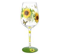 NymphFable Verre à Vin Peint à la Main Papillon Tournesol Verre Vin Rouge 42cl Cadeau Unique pour Famille et Ami