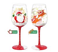 NymphFable Verre à Vin Peint à la Main Père Noël Élan Neige - Cadeau de Noël pour Ami Famille - 42cl (Lot de 1)