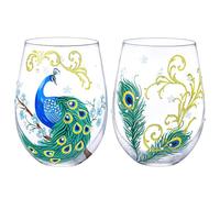 NymphFable Verres à Vin sans Pied Lot de 2 Paon Peints à la Main Cadeau Personnalisé pour Femmes Ami Famille 52CL