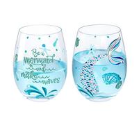 NymphFable Verres à Vin sans Pied Lot de 2 Sirène Peints à la Main Cadeau Personnalisé pour Femmes Ami Famille 52CL