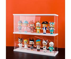 Nynelly 2 Niveaux Vitrine Acrylique Transparent Assembler Comptoir Boîte Rangement Organisateur De Vitrine Antipoussière pour Action Pop Figures Jouets De Collection, Blanc