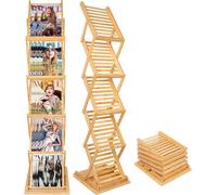 Nynelly Présentoir à Brochures Pliable Porte-revues Pliable en Bambou, Presentoir a4 Support pour Littérature, étagère d'exposition,Présentoir de Salons Support pour Prospectus de Sol 5 Poches