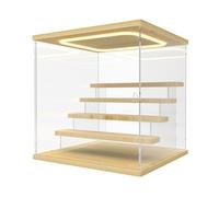 Nynelly Vitrine Acrylique avec LED pour Collection, 5 Niveaux Plexiglas Vitrine Transparente avec Porte et Marches, Boite Presentoir Anti-Poussière pour Figurines, Funko Pop, Couleur Bois