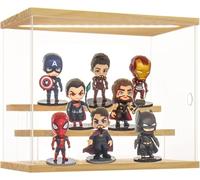 Nynelly Vitrine pour Collection Acrylique avec Lumière, 3 Niveaux Plexiglas Boite Presentoir avec Porte et Marches , Vitrine Transparente Anti-Poussière pour Funko Pop, Figurines, 31,6x18x26,4 cm