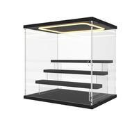 Nynelly Vitrine pour Collection avec Éclairage LED, 4 Niveaux Vitrine Acrylique Rangement avec Porte et Marches, Anti-Poussière Transparente Plexiglas Boite Presentoir pour Funko Pop, Figurine, Noir