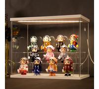 Nynelly Vitrine pour Collection avec Lumière, 3 Étagère Vitrine en Acrylique Transparent avec Porte, Boîte de Présentation à Assembler, Anti-Poussière Boite PlexiglasPour Funko Pop, Blanc