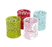 NYSBH 1 PC métal creux motif fleur rose cylindrique porte-stylo cil pot de rangement étui de rangement fournitures de bureau papeterie