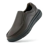 NYSBH Chaussures pour homme en cuir large et décontracté à enfiler, légères pour pieds enflés, soutien de la voûte plantaire, soulagement de la douleur, Marron, 41 1/3 EU