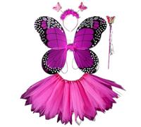 NYSBH Costume de fée pour adultes et enfants avec ailes de papillon et jupe tutu pointu, bandeau, baguette magique