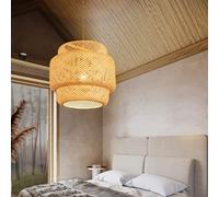 NYSCR Bamboo tissé à la Main Pendant Le Pendentif en rotin pour Le Salon Chambre à Coucher Chinois Style Creux Lustre Beige 35cm