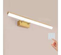 NYSCR Miroir de Salle de Bain en Bois Clair avec Interrupteur, Lampe de Miroir de Bain Rustique dimmable avec télécommande IP44 Lampe Murale en Bois avec Un Bras télescopique et réglable à 180 °, 3