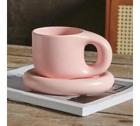 NYSDM 1set 400ml Céramique Café Chubby Tasse Soucoupe Ensemble Créatif Mignon Gros Poignée Tasse avec Soucoupe pour Bureau Et Maison Décoration De Chambre