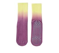 NYSDM Chaussettes de sport colorées en coton pour femme Bas tube intermédiaire professionnel antidérapant en silicone intérieur Fitness danse Pilates Yoga, Jaune violet., Taille unique