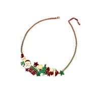 NYSDM Ensemble de boucles d'oreilles de Noël en métal avec bracelet et collier pour femme Motif Père Noël Arbre de Noël Nœud Chapeau ras du cou Bijoux Décoration, Acier inoxydable
