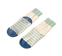 NYSDM Lot de 2 paires de chaussettes antidérapantes à rayures pour femme Yoga Pilates Fitness Couleur assortie aérobic Sport Tube de danse, bleu / vert, Taille unique