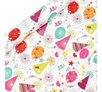 NYSDM Lot de 2 rouleaux de papier cadeau coloré Happy Birthday avec ballons Motif dinosaure pour anniversaire, mariage, fête prénatale