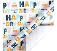NYSDM Lot de 2 rouleaux de papier cadeau coloré Happy Birthday avec ballons Motif dinosaure pour anniversaire, mariage, fête prénatale