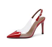 NYSDM - Talons transparents à bride arrière pour femme, sexy, bout pointu avec motif d'amour, design élégant à bride arrière, Rouge, 39.5 EU