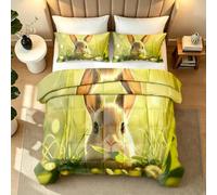 NYSMGS Couette Imprimée Lapin Animal 220x240 Couette sans Housse Lavable | Mignon Dessin Animé Réversible Duvet 2 Personnes 4 Saisons, Decoration Chambre Édredon avec 2 Taie d'oreiller 2a406