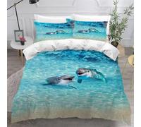 NYSMGS Housse de Couette 200x200 Dauphin Imprimé en 3D Océan Animaux Parure De Lit 2 Personnes Microfibre avec Fermeture Éclair 3 pièces Ensemble de Literie 2 Taies d'oreiller a708