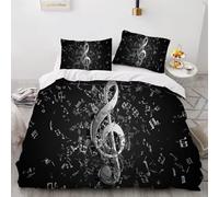 NYSMGS Housse De Couette 240x260 Adultes 3D Note Parure de Lit 2 Personnes Noir Douce Microfibre Housse De Couette 3 pièces avec Fermeture Éclair+2 Taies d'oreiller 50x75cm