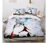 NYSMGS Housse De Couette Basket-Ball 140x200 Enfant Ado Fille 3D Joueur De Basket Parure de Lit 1 Personne Microfibre 3 pièces Housse de Couette avec Fermeture Éclair+2 Taies d'oreiller a199