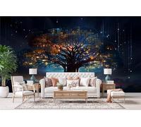 NYSMGS Papier Peint Panoramique Arbre De La Vie Papier Peint Intissé Fresque Murale Ciel étoilé 3D Peinture Murale Poster 200x140cm Pour Salon Chambre Bureau, Moderne Décoration Murale 4X358